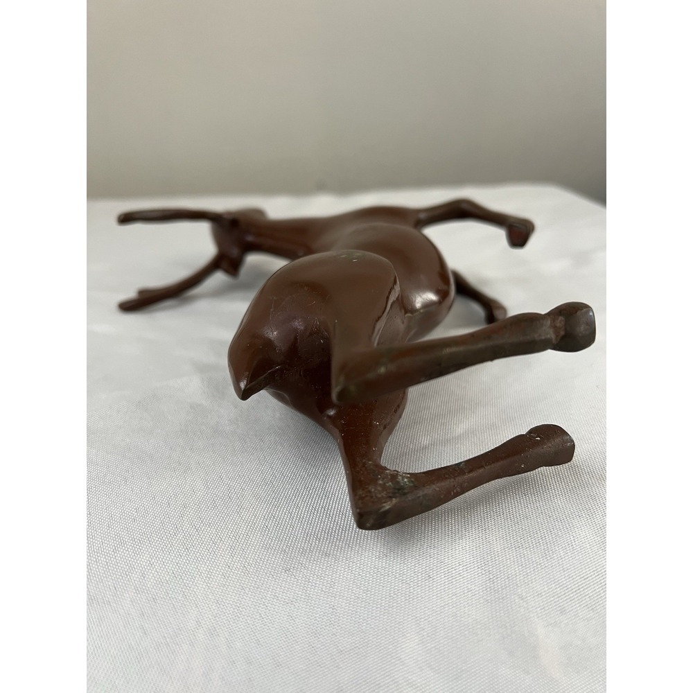 Vintage Cast Metal Reindeer Figurine Mid Century Style Deer Sculpture Brown - Picture 4 of 16